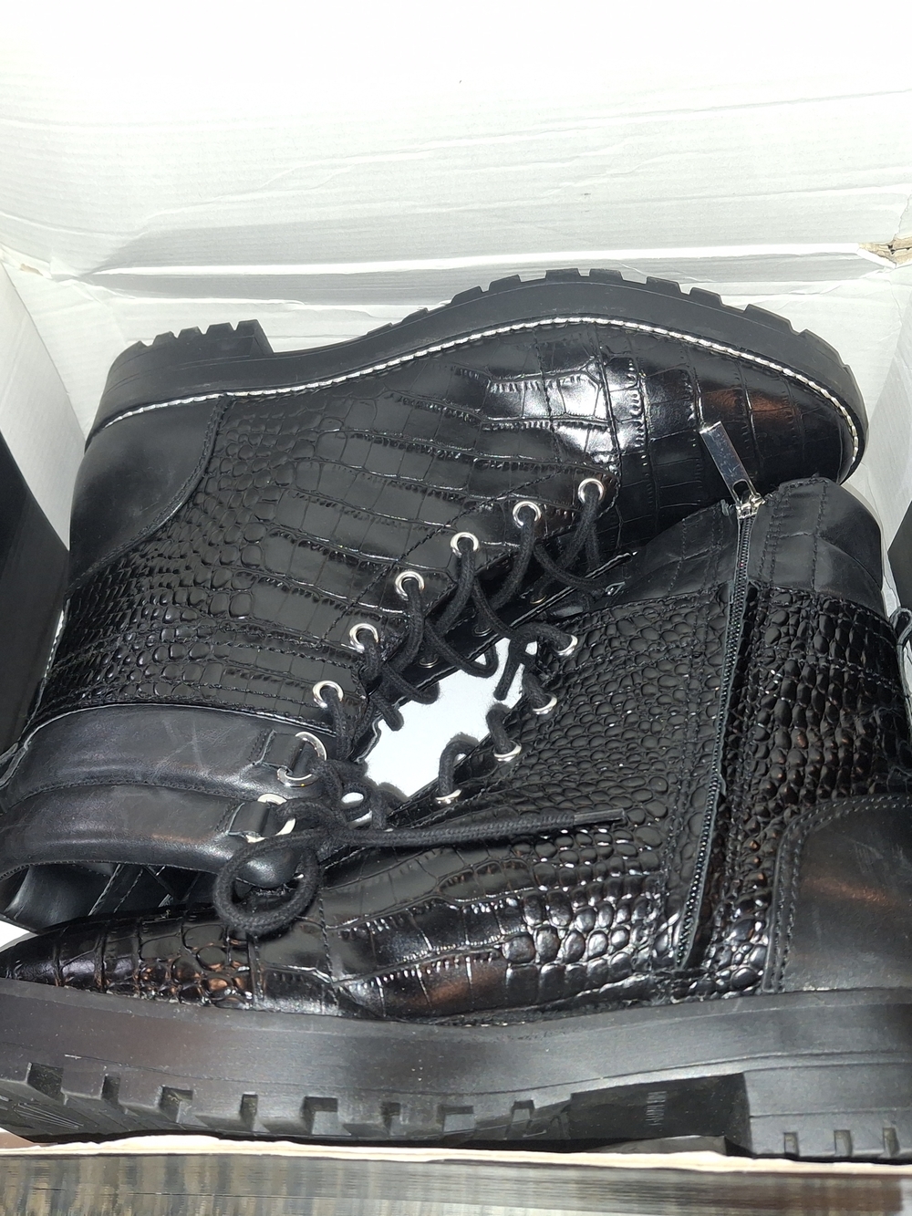 Gianni Bini Black Croc-Embossed Combat Boots